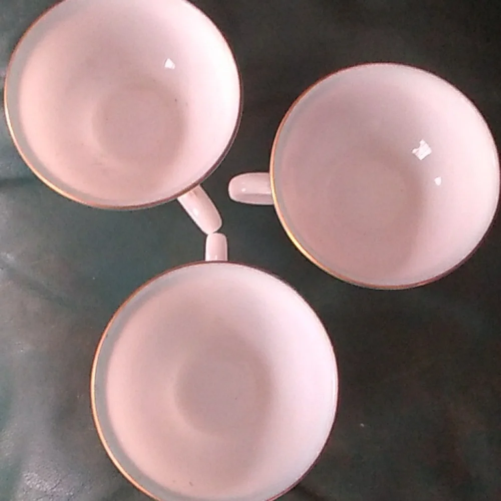 3 TURQUOISE/GOLD Rim Vintage PYREX COFFEE ☕ TEA CUPS Elegant EPLVC